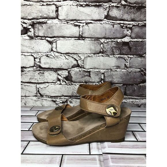 Taos Festival Brown Leather Cork Wedge Ankle Strap Sandals Women Sz 37EU/6.5M US - Picture 10 of 16